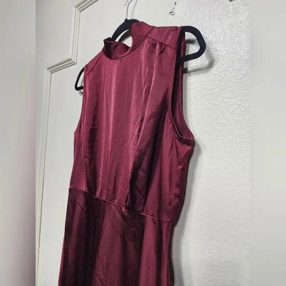 Lulus Classic Elegance Wine Satin Sleeveless Mock Neck Maxi Dress Wedding Party - Picture 8 of 11